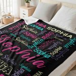 Personalised Multicolor Word Cloud Soft Throw Blanket with Name Home Decor Birthday Gift for Family Friends