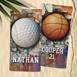Toalla de playa personalizada de baloncesto, béisbol, crack y secado rápido con nombre y número Accesorios de playa Regalo de cumpleaños para los amantes del deporte