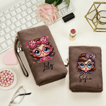 Personalized Leopard Print Bow Cute Girl PU Leather Wristlet Tri-Fold Wallet with Name Valentine's Day Anniversary Gift for Women
