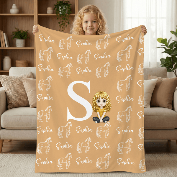 Plaid personnalisé avec nom et initiales Cadeau d'anniversaire pour les amoureux des chevaux