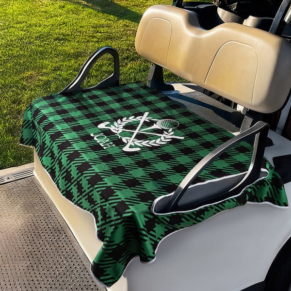 Gepersonaliseerde plaid golfkar stoelhoes golfkar-deken voor 2 personen met naam en initiaal verjaardagscadeau voor golfers en golfliefhebbers