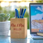 Henkilökohtainen Bambu kynä haltija Desk Organizer nimi ja päivämäärä Office Home Decor Ystävänpäivä lahja pariskunnille