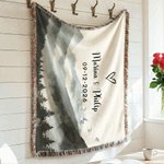 Personalized Mountain Soft Woven Throw Blanket with Names and Special Date Home Use Anniversary Valentine's Day Gift for Couples
