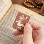 Personalised Cross Bible Book Cartoon Prayer Character PU Leather Magnetic Bookmark Clip with Name Birthday Gift for Bookworms