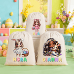 Personalizzato Cute Cartoon Bunny Girl Canvas Drawstring Bag con nome Uso quotidiano Happy Easter Gift per le ragazze