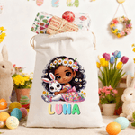 Personalizzato Cute Cartoon Bunny Girl Canvas Drawstring Bag con nome Uso quotidiano Happy Easter Gift per le ragazze