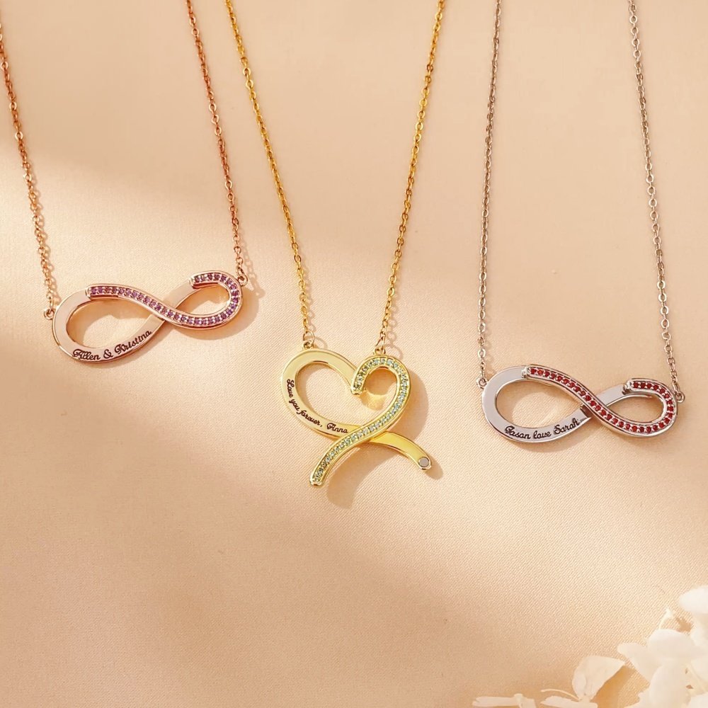 Personalized Convertible Infinity Love Birthstone Sterling Silver Necklace with Engraved Names Birthday Valentine's Day Anniversary Gift for Women 3