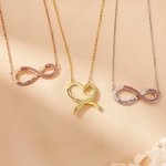Personalized Convertible Infinity Love Birthstone Sterling Silver Necklace with Engraved Names Birthday Valentine's Day Anniversary Gift for Women
