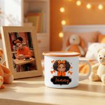Personalisierte niedlichen Cartoon schwarzes Mädchen 12 oz Emaille Becher mit Namen Geburtstag Geschenk für Mädchen