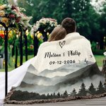 Personalized Mountain Soft Woven Throw Blanket with Names and Special Date Home Use Anniversary Valentine's Day Gift for Couples