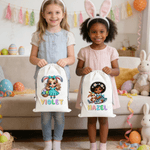 Personalizzato Cute Cartoon Bunny Girl Canvas Drawstring Bag con nome Uso quotidiano Happy Easter Gift per le ragazze