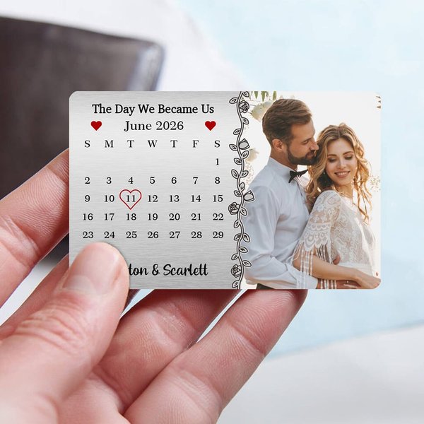 Personalised The Day We Became Us Photo Wallet Card with Names and Date Valentine's Day Anniversary Gift for Couple Spouse