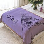 Personalized Line Flowers Tassel Soft Throw Flannel Blanket with Initials and Date Home Decor Wedding Anniversary Valentine's Day Gift for Couples