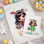 Personalizzato Cute Cartoon Bunny Girl Canvas Drawstring Bag con nome Uso quotidiano Happy Easter Gift per le ragazze