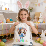 Personalizzato Cute Cartoon Bunny Girl Canvas Drawstring Bag con nome Uso quotidiano Happy Easter Gift per le ragazze