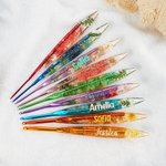Gancio per uncinetto personalizzato multicolore con fiore secco e nome, impugnatura ergonomica - Regalo per appassionati di uncinetto