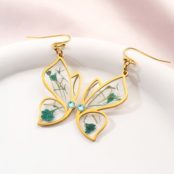Gepersonaliseerde Transparante Vlinder Gedroogde Bloem Geboortesteen Oorbellen Sierlijke Sieraden Verjaardag Verjaardag Valentijnsdag Cadeau voor Vrouwen Natuurliefhebbers