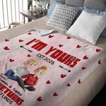 Personalized Cute 3D Cartoon Couple Soft Throw Blanket with Name and Text Valentine's Day Birthday Anniversary Gift for Couples Lovers