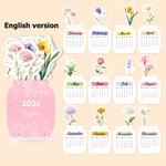 Personalized Watercolor Birth Flower 2026 Desk Calendar with Text and Acrylic Base Home Decor Birthday Gift for Family Friends