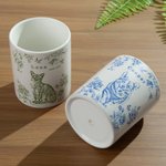Maceta de cerámica personalizada con foto de mascota Toile de Jouy con agujero de drenaje para el nombre y base de bambú Regalo conmemorativo de pérdida de mascota para dueño de mascota