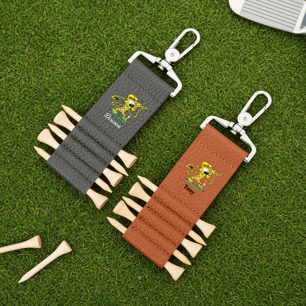 Personalized Marsupilami PU Leather Golf Tee Holder Bag Tag with Name and 5 Pcs Bamboo Tees Sports Gift for Golf Players | Callie × Marsupilami®