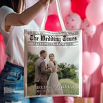 Personalized The Wedding Times Newspaper Photo Canvas Tote Bag with Name and Year Valentine's Day Anniversary Wedding Gift for Women