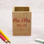 Henkilökohtainen Bambu kynä haltija Desk Organizer nimi ja päivämäärä Office Home Decor Ystävänpäivä lahja pariskunnille