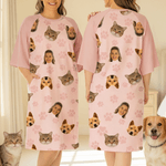 Personalized Multicolor Paw Lip Love 1-4 Face Photos Nightgown with Pocket Daily Wear Birthday Gift for Grandma Mom Woman Pet Lover