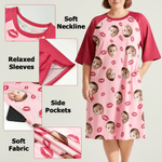 Personalized Multicolor Paw Lip Love 1-4 Face Photos Nightgown with Pocket Daily Wear Birthday Gift for Grandma Mom Woman Pet Lover