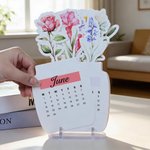 Personalized Watercolor Birth Flower 2026 Desk Calendar with Text and Acrylic Base Home Decor Birthday Gift for Family Friends