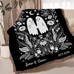 Personalized Gothic Ghost Tassel Blanket with Name and Date Wedding Anniversary Valentine's Day Gift for Couple