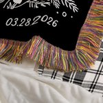 Personalized Gothic Ghost Tassel Blanket with Name and Date Wedding Anniversary Valentine's Day Gift for Couple