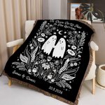 Personalized Gothic Ghost Tassel Blanket with Name and Date Wedding Anniversary Valentine's Day Gift for Couple