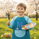 Personalise Bunny Ears Cartoon Character Waterproof Painting Baking Long Sleeve Apron with Initial Name and Pocket Easter Gift for Kid
