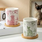 Maceta de cerámica personalizada con foto de mascota Toile de Jouy con agujero de drenaje para el nombre y base de bambú Regalo conmemorativo de pérdida de mascota para dueño de mascota