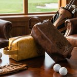 Personlig golfballdesign PU skinn Toalettveske i lær med tekst Reisetilbehør Bursdag Golf Club Gave til golfelsker Ektemann