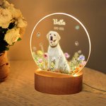 Personalized Floral Pet Photo LED Night Light with Name Date and Wooden Base Sympathy Memorial Loss of Pet Birthday Gift for Pet Owners Lovers