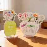 Personalized Watercolor Birth Flower 2026 Desk Calendar with Text and Acrylic Base Home Decor Birthday Gift for Family Friends