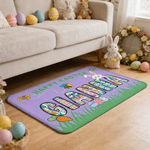 Spersonalizowana wycieraczka Happy Easter Rubbit Miękka antypoślizgowa wycieraczka z imieniem rodziny do użytku domowego Wielkanocny prezent dla przyjaciół rodziny