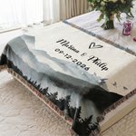 Personalized Mountain Soft Woven Throw Blanket with Names and Special Date Home Use Anniversary Valentine's Day Gift for Couples