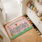 Spersonalizowana wycieraczka Happy Easter Rubbit Miękka antypoślizgowa wycieraczka z imieniem rodziny do użytku domowego Wielkanocny prezent dla przyjaciół rodziny