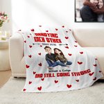 Personalized Cute 3D Cartoon Couple Soft Throw Blanket with Name and Text Valentine's Day Birthday Anniversary Gift for Couples Lovers
