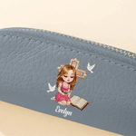 Personalized Cross Bible Book Cartoon Prayer Character Mini PU Leather Rosary Coin Purse with Name Baptism Confirmation Birthday Gift for Christians