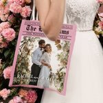 Personalized The Wedding Times Newspaper Photo Canvas Tote Bag with Name and Year Valentine's Day Anniversary Wedding Gift for Women