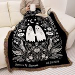 Personalized Gothic Ghost Tassel Blanket with Name and Date Wedding Anniversary Valentine's Day Gift for Couple