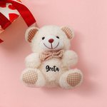 Orsacchiotto di peluche personalizzato con papillon e nome, motivo a quadri - Regalo di baby shower e compleanno per bambini