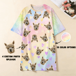 Personalized Multicolor Paw Lip Love 1-4 Face Photos Nightgown with Pocket Daily Wear Birthday Gift for Grandma Mom Woman Pet Lover
