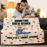 Personalized Cute 3D Cartoon Couple Soft Throw Blanket with Name and Text Valentine's Day Birthday Anniversary Gift for Couples Lovers