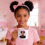Personalisierte niedlichen Cartoon schwarzes Mädchen 12 oz Emaille Becher mit Namen Geburtstag Geschenk für Mädchen