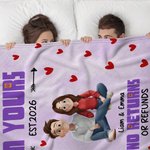 Personalized Cute 3D Cartoon Couple Soft Throw Blanket with Name and Text Valentine's Day Birthday Anniversary Gift for Couples Lovers
